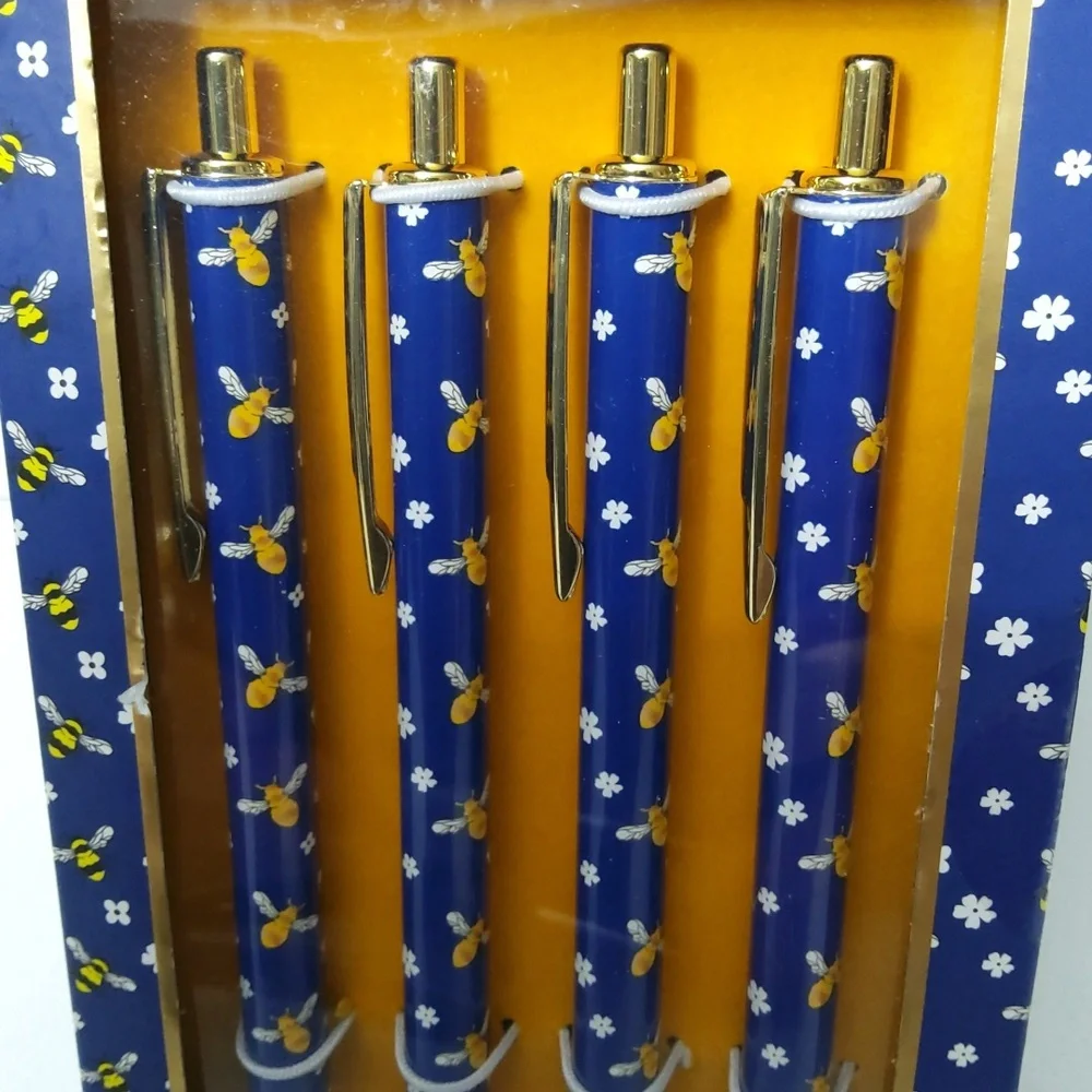 James Burke Buzzworthy Blue and Gold Pens, Set of 4, NIB